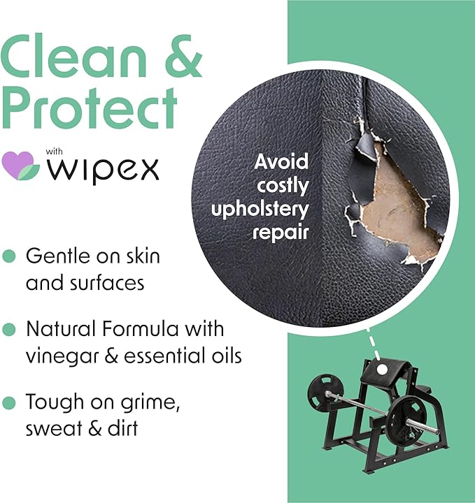 Wipex Gym Plant-Based Wipes, EWG Verified, Natural Surface & Equipment Cleaning with Lemongrass, Eucalyptus & Vinegar for Home or Fitness Studio, Yoga Mats, Peloton Bikes, 400 Count (Pack of 2)