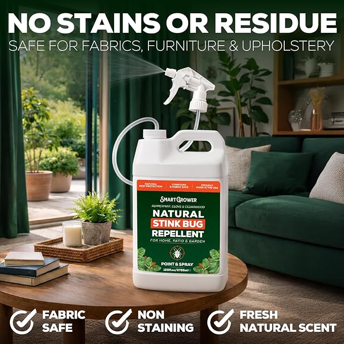 Natural Stink Bug Spray 128oz with Trigger Sprayer-Repellent for Indoor & Outdoor Use – Plant-Based Stink Bug Eliminator with Essential Oils, Stain-Free on Fabric, Pet & Family Friendly - Smart Grower