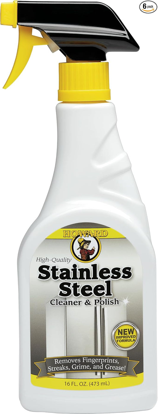 HOWARD Products Stainless Steel Cleaner for Appliances - Stainless Steel Cleaner and Polisher (Pack of 6)