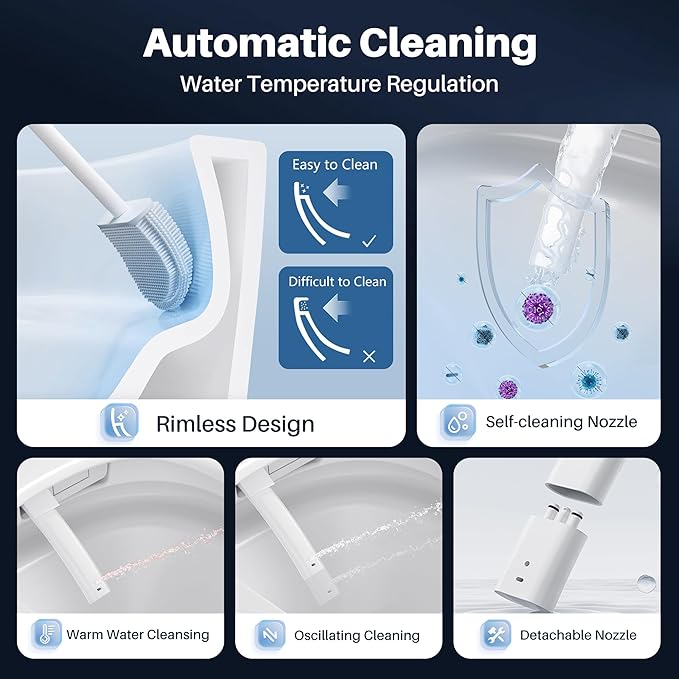 Luxury Smart Toilet with Built-in Tank & Bidet– Ultra-Quiet 4s Flush, Foam Shield for Splash-Free, Auto Open/Close Lid, Foot Sensor, Dual User Memory, 12” Rough-In One-Piece Elongated(ZY760A)