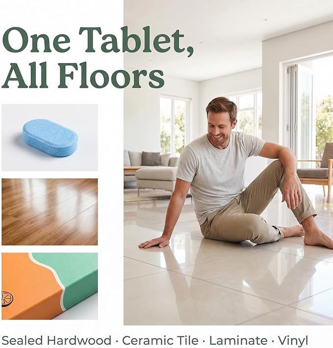 Floor Cleaning Tablets, Multi-Surface Floor Cleaner Solution with Mopping for Bathroom, Kitchen, Floors & Tile, Lemon Scent (12 pcs) (2)
