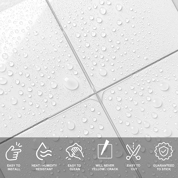 llDecoo Peel and Stick Tiles for Kitchen Backsplash, New Upgrade Design 9" x9" SPC Square Marble Tiles, Cream White Premium Mosaic Tiles(5-Sheet)