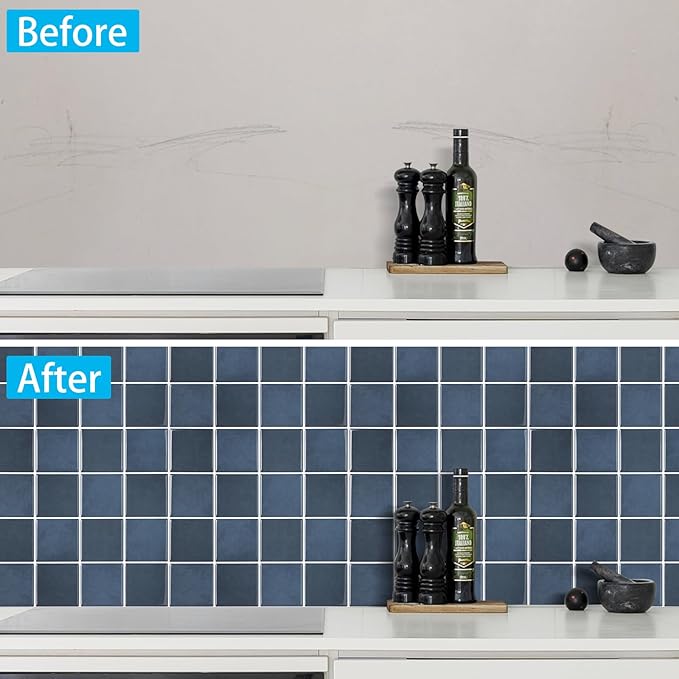Peel and Stick Backsplash, New Upgrade Design 9" x9"Square Marble Tiles,3D Adhesive Premium Mosaic Tiles, Peel and Stick Tiles for Kitchen,Bathroom, Wall Tile（10-Sheet）