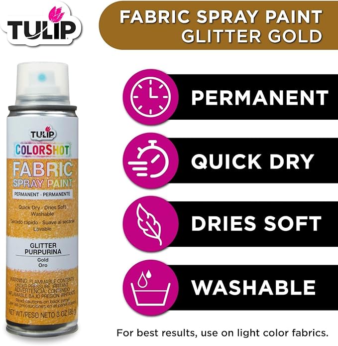 Tulip ColorShot Instant Fabric Spray Paint, Permanent Color Spray-On Fabric Paint, 3oz, Gold Glitter