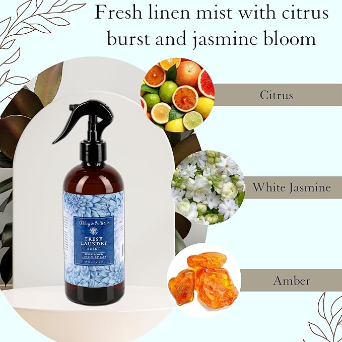 Abbey & Sullivan Odor Eliminating and Refreshing Linen and Room Spray, Fresh Laundry, 16 oz.