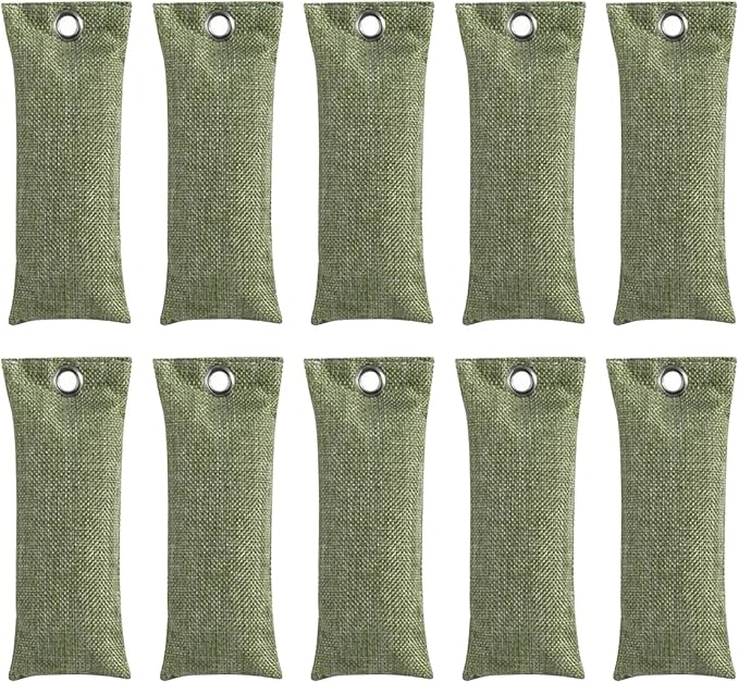 10PCS Activated Bamboo Charcoal Air Purifying Bag, Air Freshener Bag Moisture Absorber for Refrigerator Home Car, Green