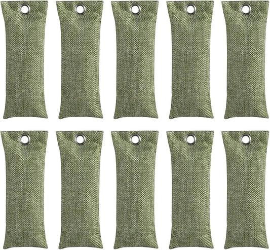 10PCS Activated Bamboo Charcoal Air Purifying Bag, Air Freshener Bag Moisture Absorber for Refrigerator Home Car, Green