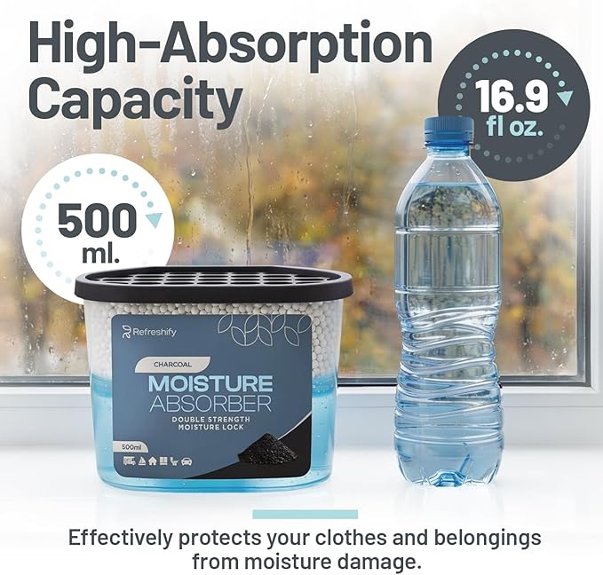 Premium Moisture Absorbers and Humidity Absorber – High-Efficiency Moisture Absorber for Closet Dehumidifier and Dehumidifier for Car – Effective Dehumidifier Tubs, 7.5 Oz for Odor Charcoal, 6 Pack