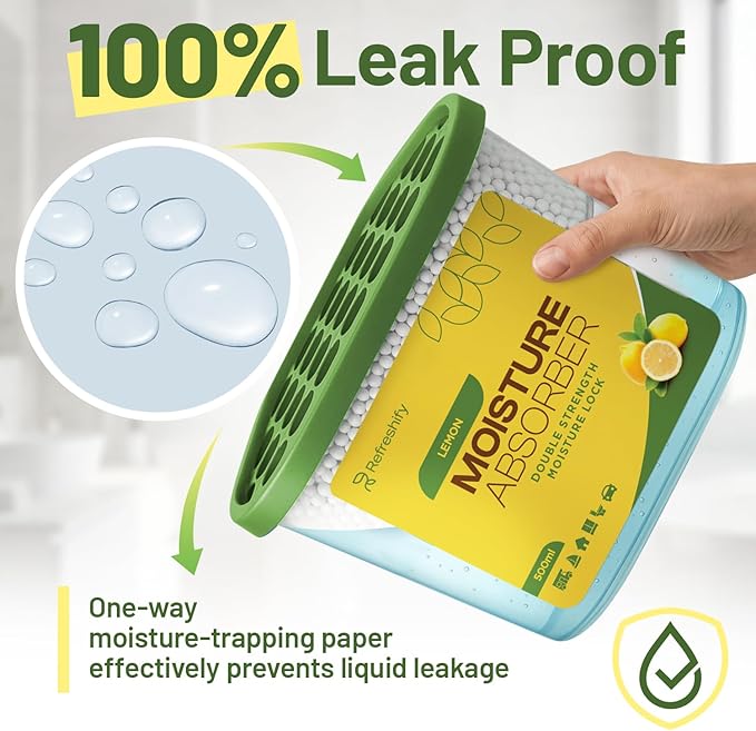 Premium Moisture Absorbers and Dehumidifier Tubs – High-Efficiency Closet Dehumidifier and Dehumidifier for Car, Odor Control Lemon Scent, 6 Pack, 7.5 Oz