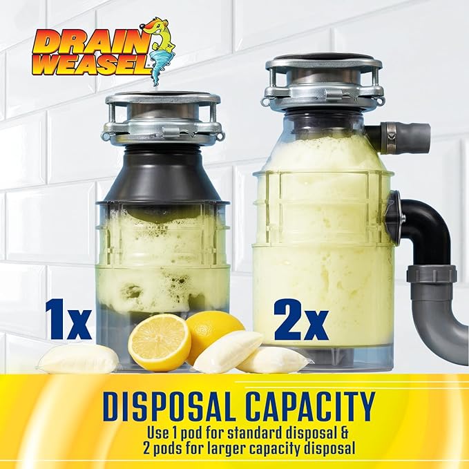 Garbage Disposal Pods Cleaner and Deodorizer, Sink Odor Eliminator with Foaming Action, Septic-Safe Enzyme Formula, Fresh Lemon Scent, Pack of 5