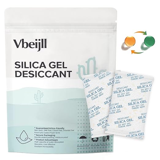 50 Gram (40 Pack) Color-Indicating Silica Gel Packets, Premium Food Grade Desiccant - Rechargeable Moisture Absorbers for Food Storage, Electronics, 3D Filament & Safes