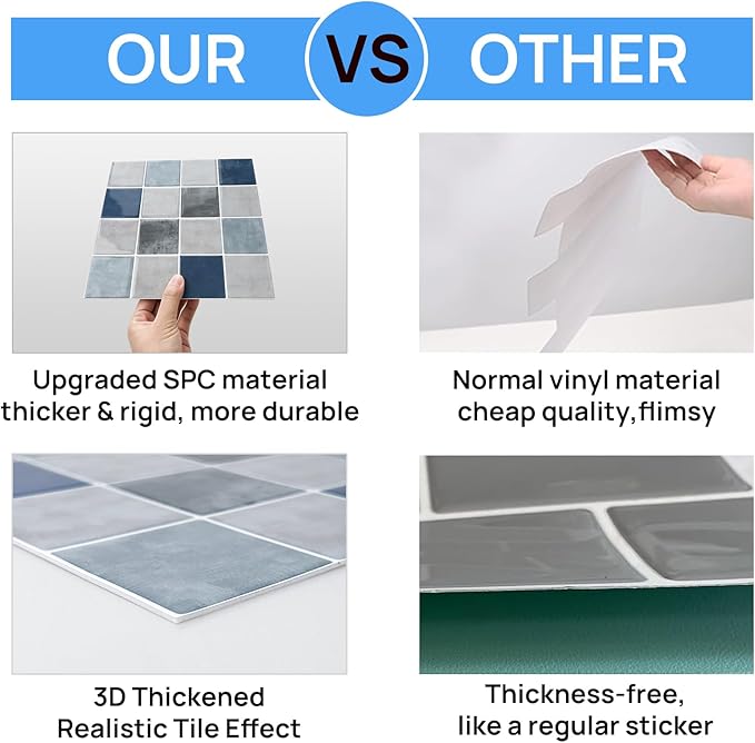 Peel and Stick Backsplash, New Upgrade Design 9" x9"Square Marble Tiles,3D Adhesive Premium Mosaic Tiles, Peel and Stick Tiles for Kitchen,Bathroom, Wall Tile（10-Sheet）.