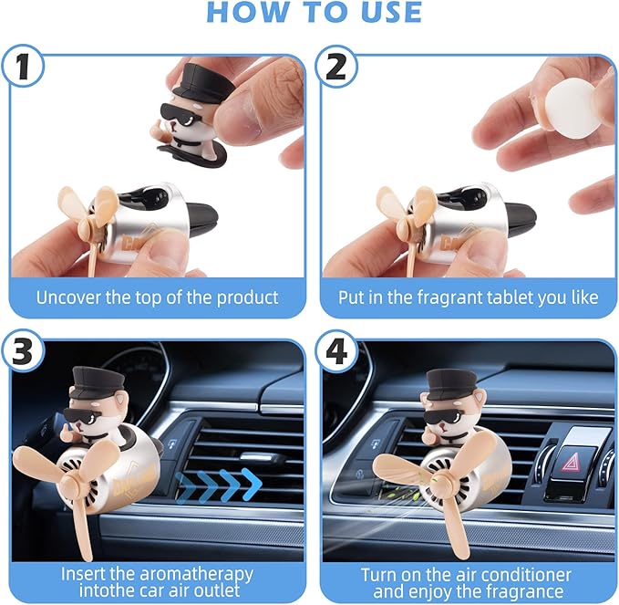 Car Air Fresheners Cartoon Pilot Automotive Air Outlet Propeller Cute Car Diffuser Creative Car Perfume Decoration for Car Vent Clips Car Vent Clip Air Freshener Accessories for Women Men