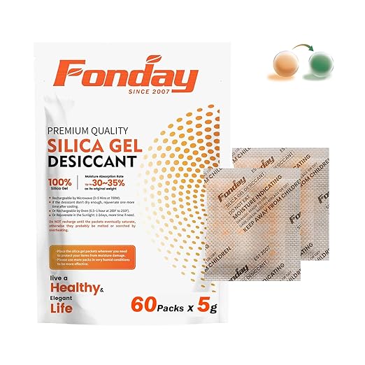 5g x 60 packs Fonday Rechargeable Silica Gel Desiccant Packets Fast Reactivate Desiccant Bags Moisture Indicating Orange to Green