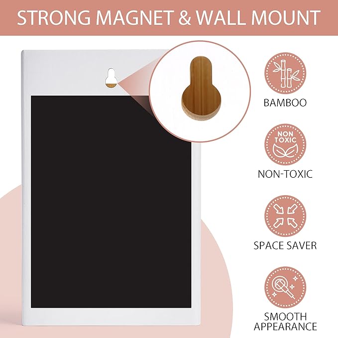 FJO Magnetic Lint Bin for Laundry Room - Bamboo Magnetic Lint Bin with Lid, Wall Mounted Dryer Sheet Holder Laundry Pods Dispenser Set,Farmhouse Magnet Trash Can Decor, Lint Box for Laundry Room