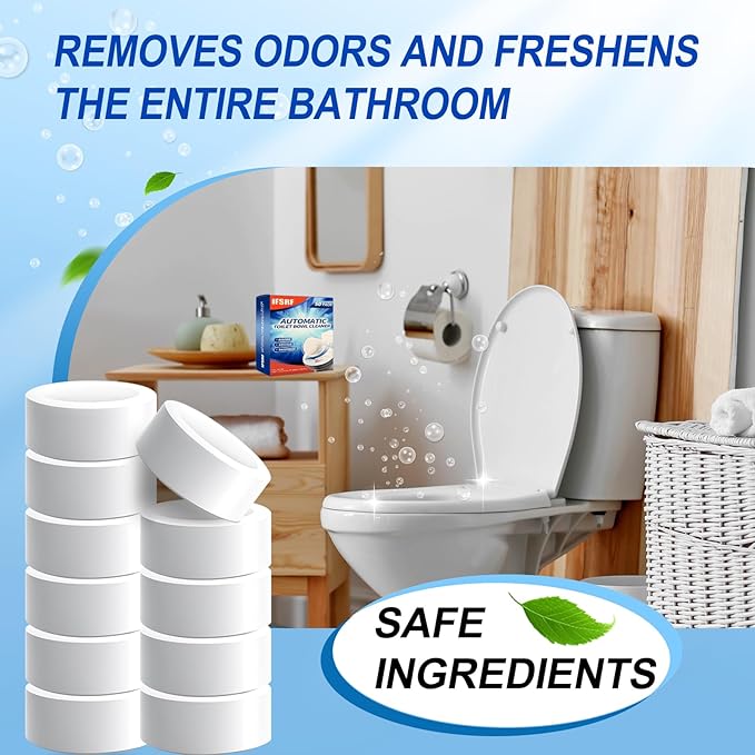 Automatic Toilet Bowl Cleaner Tablets - 50 Pack, Bleach Free, Descale & Deodorize, Septic-Safe, Continuous Cleaning with Fresh Scent, Drop-In Tank Cleaner for All Toilets get a fresher bathroom