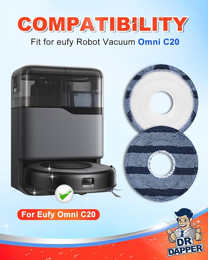 DR DAPPER Vacuum Mop Replacement Pads Compatible with Eufy Omni C20 Robot Vacuum, Washable and Reusable Soft Mopping Pad Parts Accessories, 6 Pack