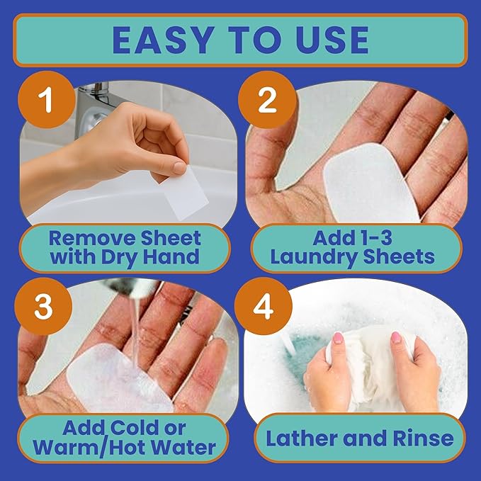 Travel Laundry Detergent Sheets and Elastic Travel Clothesline – Laundry Detergent Sheets 50-Count + Strong Portable Clothesline for Hotels, Cruises & Camping, Trips & Small Spaces