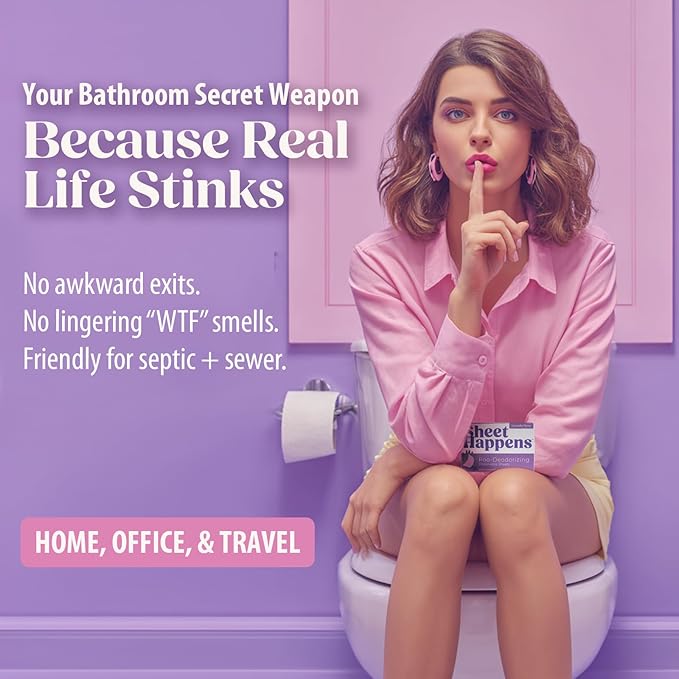 Sheet Happens Pre-Poo Toilet Sheets, Lavender Field Scent, 2 Pack, 40 Dissolvable Odor-Stopping Sheets, Toilet Spray Alternative That Removes Poop Odor Quietly, Septic Safe, Travel Essentials