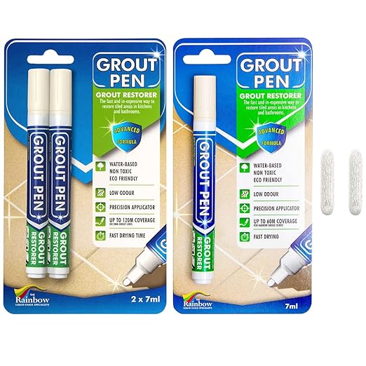 Grout Pen Tile Paint Marker: Ivory 1 Pack and 2 Pack with Extra Tips (Narrow, 5mm) - Waterproof Grout Colorant and Sealer Pen to Renew, Repair, and Refresh Tile Grout - Cleaner Floor Pens