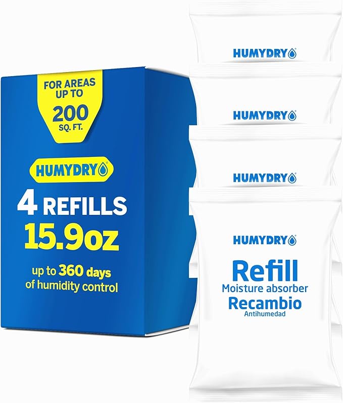 HUMYDRY Moisture Absorber Refills for 15.9 Oz Dehumidifier Device, Pack of 4 Unscented Humidity Absorber Bags, Non Electric Humidity Absorber For Home Closets Bathrooms RVs and Medium Enclosed Spaces