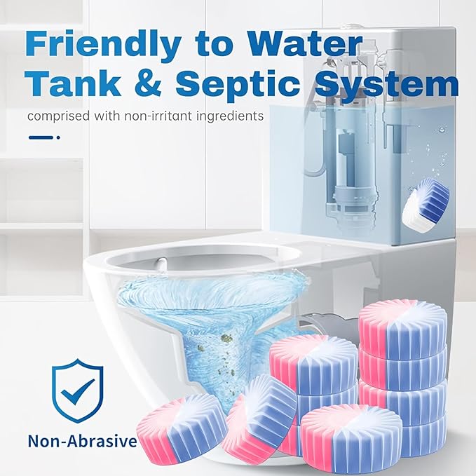 Automatic Toilet Bowl Cleaner Tablets, 10 Pack Long-Lasting Toilet Tank Cleaner for Bathroom, Blue Water Freshener, Prevents Stains & Odor, Safe for All Toilets - 10 Pack (Pink+Blue)