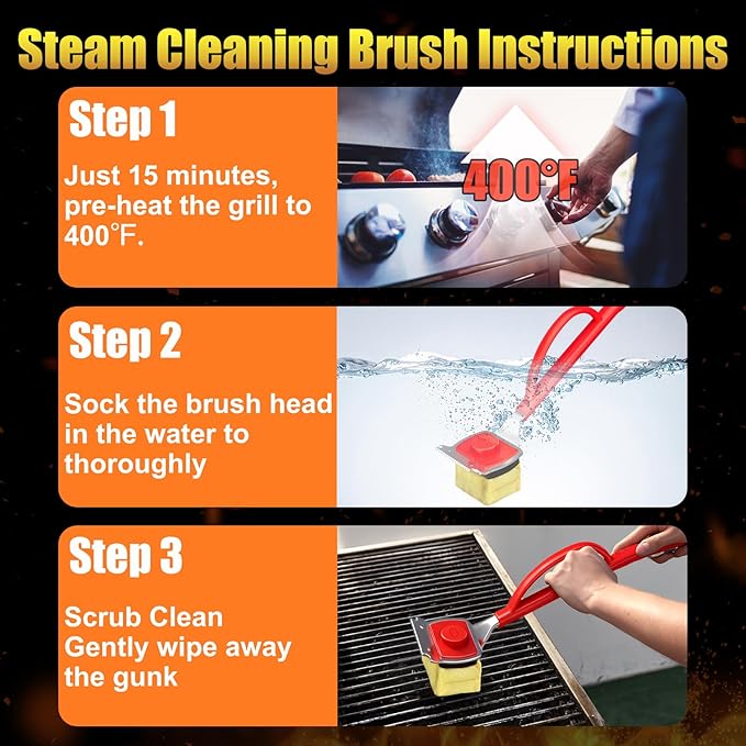 Grill Brush Bristle Free with Scraper, 22" Extra Long Outdoor BBQ Replaceable Cleaning Head, Safe Barbecue Cleaner Tool for Cast Iron or Stainless-Steel Grates