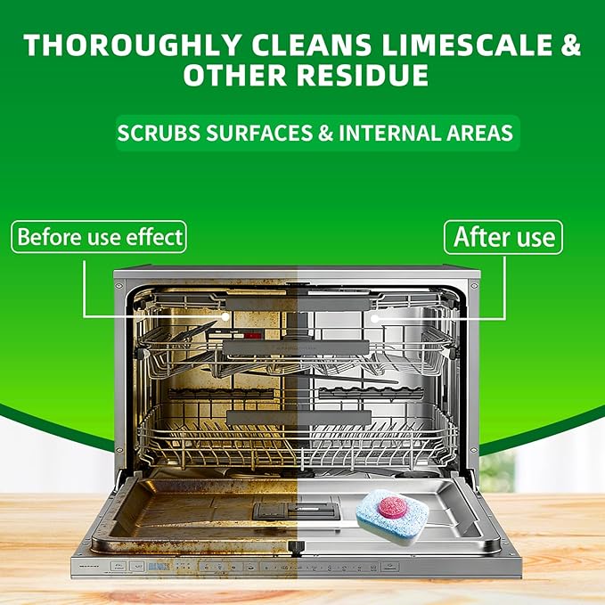32 Pack Dishwasher Cleaner & Deodorizer Tablets - 16 Month Supply, Heavy Duty Deep Cleaning Formula, Removes Limescale, Grease & Residue, Deodorizes & Refreshes, Works with All Dishwasher Type