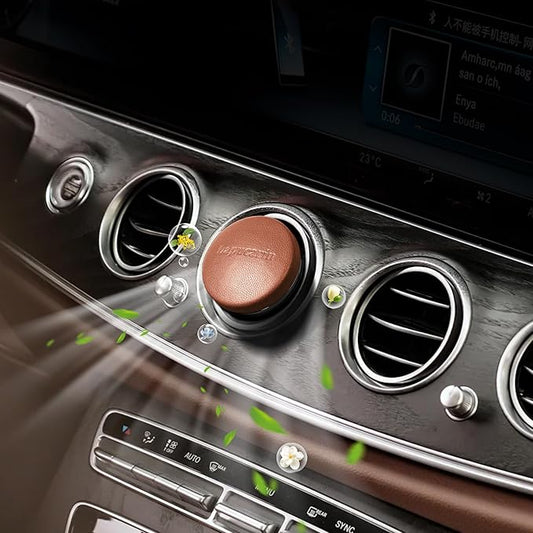 Car Air Freshener Vent Clip Fragrance Long Lasting Auto Odor Eliminator - Made with Natural Plant Extracts - Mocha Brown Leather Diffuser with 2 Pieces Mistral Scent Refills
