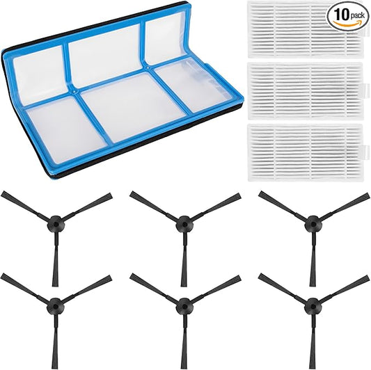 BlueStars Replacement Parts Filter Kit for Robotic Vacuum ILIFE V3 V3s V5 V5s V5s Pro Robot Vacuum Cleaner - 1 Primary Filter 3 HEPA Filter 6 Side Brushes - Pack of 10