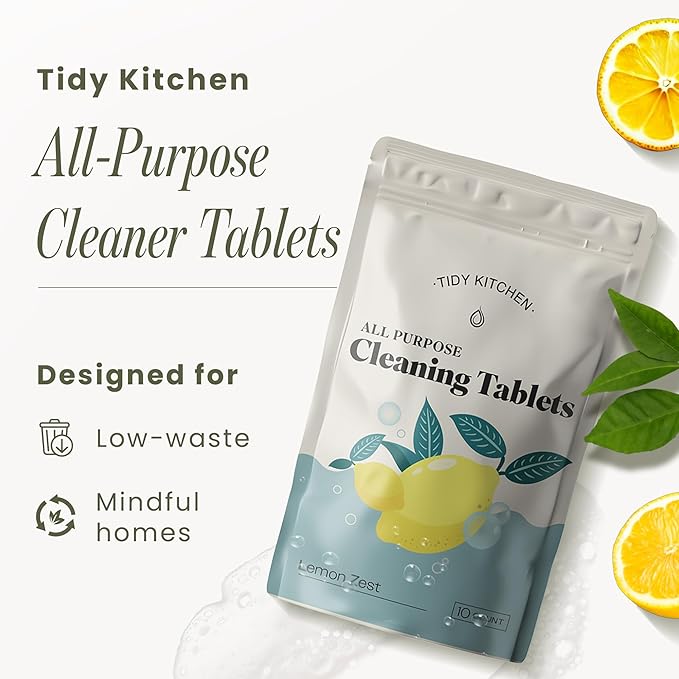 Tidy Kitchen All-Purpose Cleaner Tablets - Multi-Surface Cleaner for Counters, Stovetops, Tile, Wood, Bath, and Glass - Compact Water-Activated Tablet Refills, 10 Pack