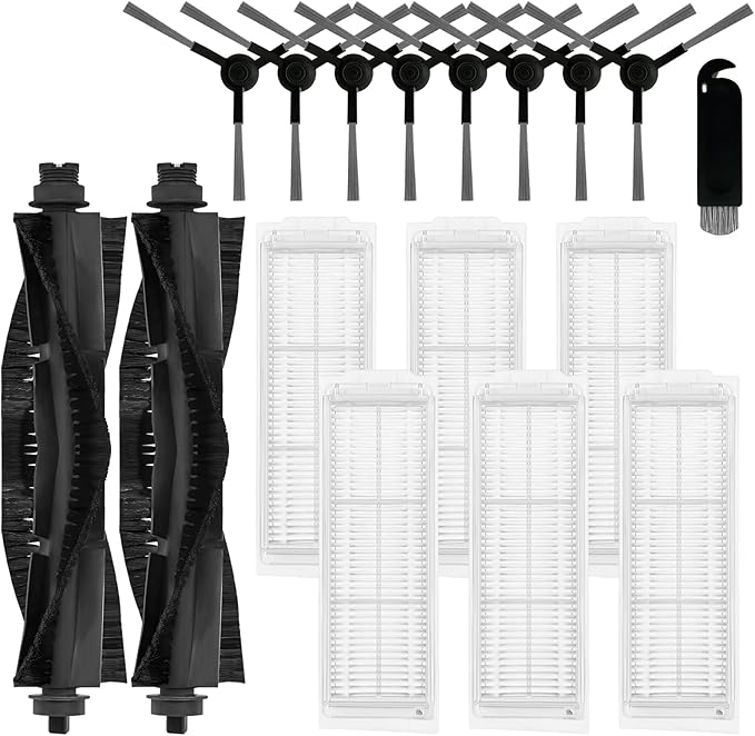 Replacement Parts Compatible with WYZE Robot Vacuum Cleaner WVCR200S Accessories, 2 Main Brushes, 6 Hepa Filters, 8 Side Brushes Attachment Spare Pack