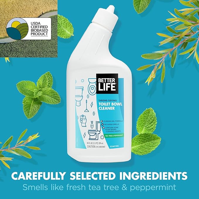 Better Life Toilet Bowl Cleaner - Tea Tree & Peppermint Scent Cleaning Gel - Liquid Bathroom Cleaners for Household - 24oz