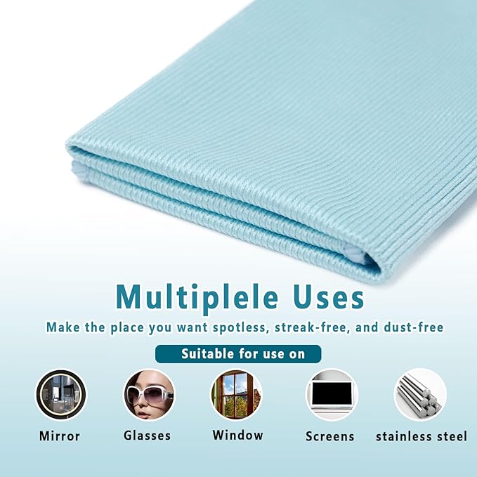 6 Pack Glass Cleaning Cloth Microfiber Cleaning Cloth for Window Eyeglass Jewelry Windshields Mirrors and Stainless Steel (Blue)