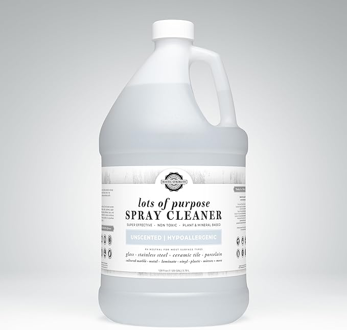Rustic Strength Lots of Purpose Spray Cleaner, Unscented, Multi-Surface, pH Balanced, Non-Toxic, Biodegradable, 1 Gallon, Plastic