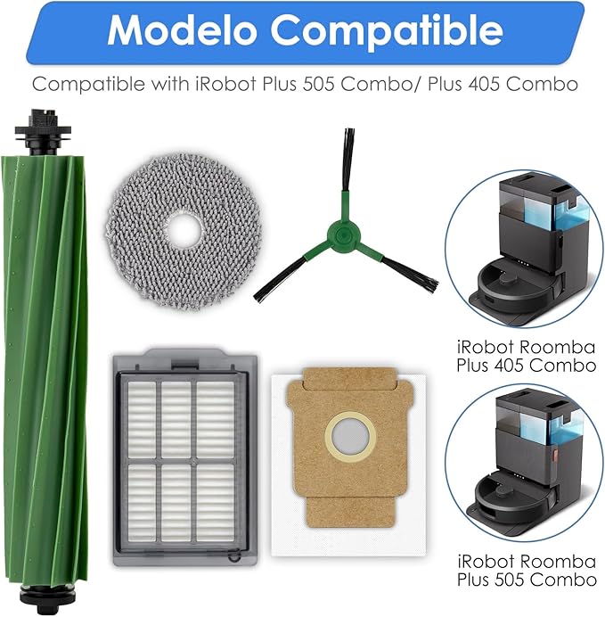 (26 Pack) Plus 505 Combo Accessories Kit for iRobot Roomba Plus 405 Combo/505 Combo Robot Vacuum Cleaner, 2 Roller Brushes, 7 Dust Bags, 4 Mop Pads, 6 Side Brushes, 7 HEPA Filters