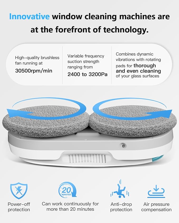 Smart Window Cleaning Robot with bidirectional ultrasonic Spray & 85ml Tank - Automatic Edge Detection, 2400-3200pa Strong Suction, Anti-Drop P