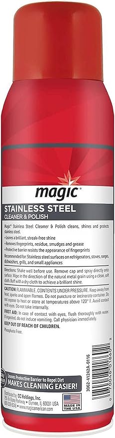 Magic Stainless Steel Cleaner Aerosol - 17 Ounce (2 Pack)- Removes Fingerprints Residue Water Marks and Grease from Appliances - Refrigerator Dishwasher Oven Grill