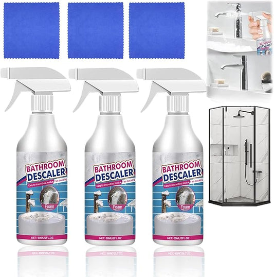Bathroom Descaler Foam Cleaner Spray - Powerful Stain & Limescale Remover, All-Purpose No-Scrub Bubble Foam for Shower Glass, Sink, Toilet, Bathtub Tile Faucet Cleaning (3)