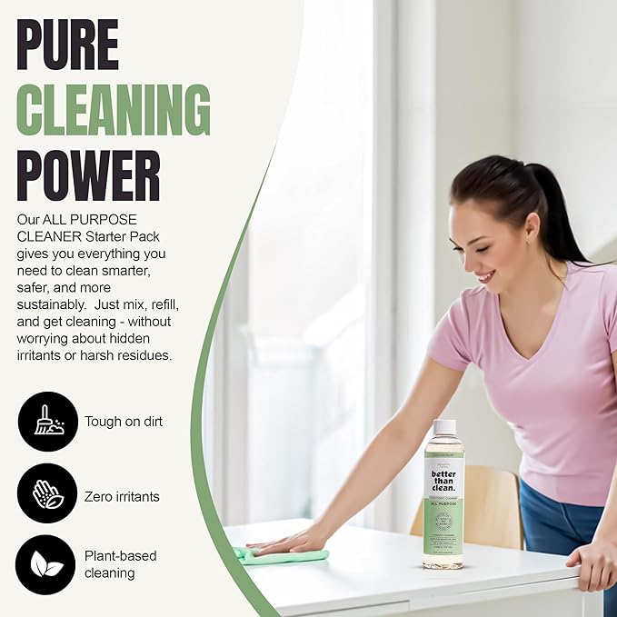 3-Pack Concentrates - Fragrance Free Cleaning Products - Plant-Based Cleaners for Bath, Shower, Stone & All Purpose - Non-Toxic, No Residue, Safe for Sensitive Skin & Surfaces