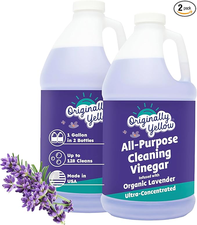 Originally Yellow Lavender White Vinegar For Cleaning Purpose | USA Made All Purpose Cleaner | Use as Glass, Kitchen & Floor Cleaner | Plant Derived Cleaning Vinegar 1 Gallon in 2 pack | 128 Oz