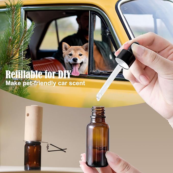 Lemon Car Scent 30 Days’ Refillable Odor Fighting Non-toxic Strong Natural Fresh Fragrance, Vent Clip Wood Diffuser & Pure Essential Oils Auto Air Freshener (1x Beech Diffuser + 10ml Oil)