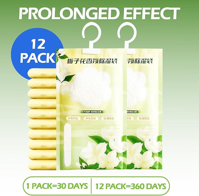 12 Pack Moisture Absorbers, Dehumidifier Bags for Closet,Humidity Bags for Closet, Humidity Absorber in Wardrobes, Bedrooms, Bathrooms