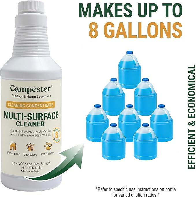 Campester Multi-Surface Cleaning Concentrate (16 oz) – Neutral-pH Degreasing Cleaner for Kitchen, Bath & Home – Low-VOC, Dye-Free, Makes Up to 8 Gallons