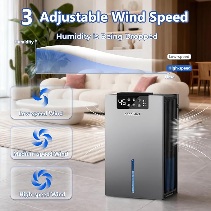 Dehumidifier, 98OZ Dehumidifiers for Home(1000sq.ft), Humidity Display Dehumidifier for Basement Bathroom Bedroom, Auto Shut Off, Washable Filter, Drain Hose, Timer, 7 Ambient Lights, Gray