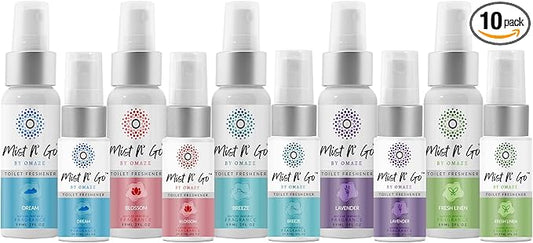 Mist N??Go by Omaze Travel Bathroom Spray for Toilet Spray Odor Eliminator - Travel Toilet Spray for Bathroom Air Freshener Spray for Bathroom Deodorizer - Mix All, Family Pack (2oz x5 + 1oz x5)