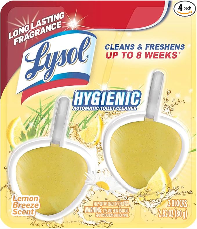 Lysol Automatic In-The-Bowl Toilet Cleaner, Cleans and Freshens Toilet Bowl, Lemon Breeze Scent, (Pack of 8)