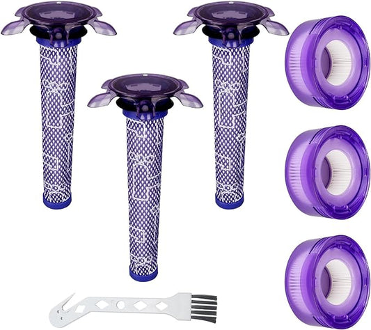 6 Pack Upgraded Star Vacuum Replacement Filters for Dyson V7, V8 Animal and V8 Absolute Vacuum. 3 Pre-Filters and 3 Post-Filters. Compare to Part # 965661-01 & 967478-01.