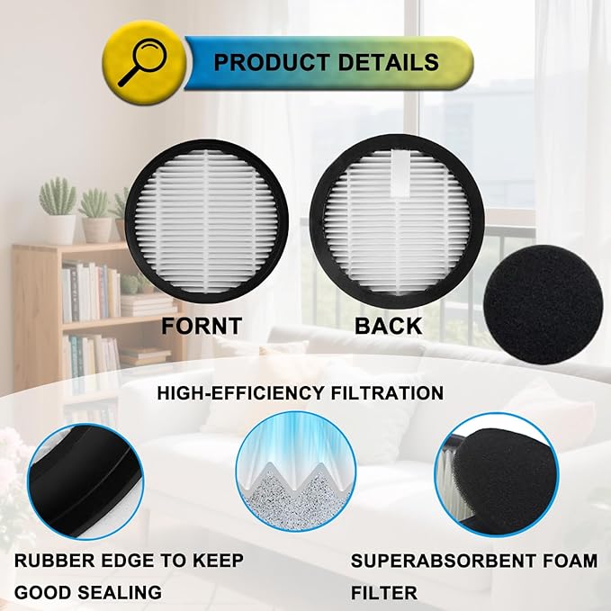 4 Pack HEPA Vacuum Replacement Filters Compatible with AFNOP Acevac11 Cordless Vacuum Cleaner, with 4 Pack Sponge Sets