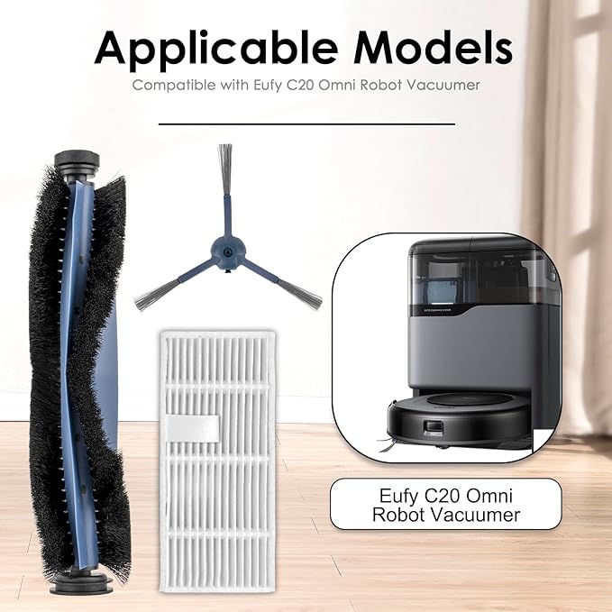 (10 Pack) C20 Omni Replacement Parts Compatible with Eufy C20 Omni Robot Vacuum, 1 Roller Brush, 6 Side Brushes, 3 HEPA Filters, C20 Omni Vacuum Attachments Accessories Kit